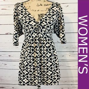 Max Edition Cream Black Printed Short Sleeve Top